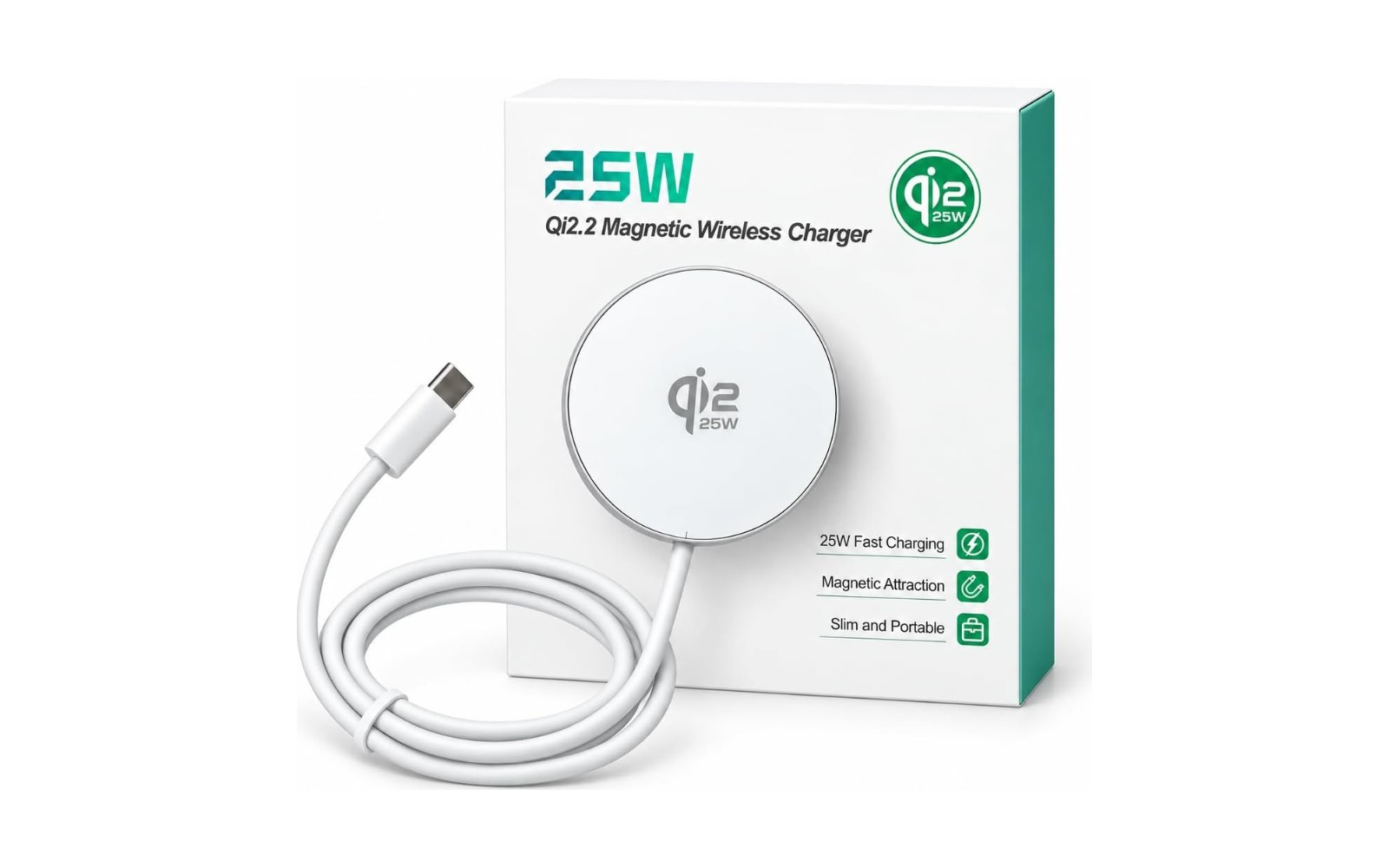 Qi2.2 25W マグネット式ワイヤレス充電器 ホワイト